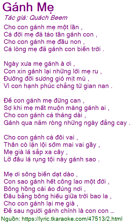 Lời Bài Thơ Gánh Mẹ
