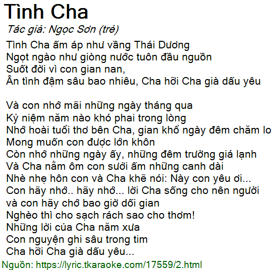 Lời Bài Hát Tình Cha