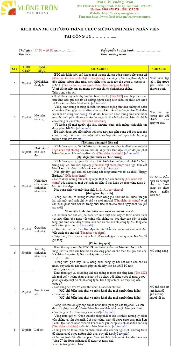 Lời Dẫn Chương Trình Sinh Nhật Hay và Ấn Tượng