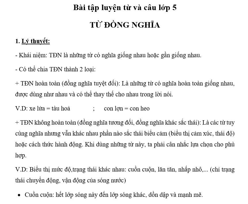 Bài tập từ đồng nghĩa, trái nghĩa tiếng Việt Gallery 2