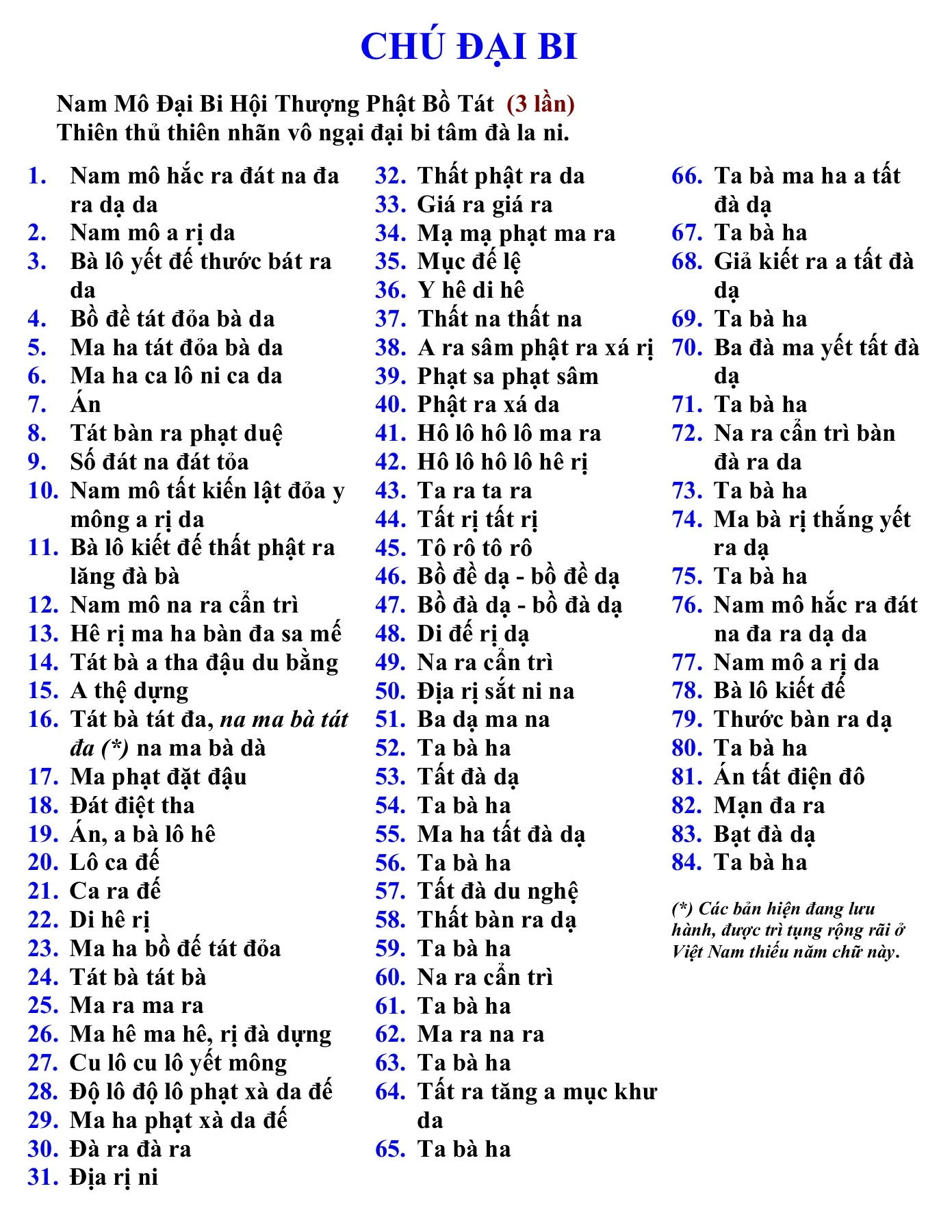 Lời Kinh Chú Đại Bi 7 Biến - Chữ To PDF