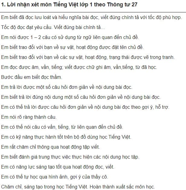 Nhận xét các môn học lớp 5