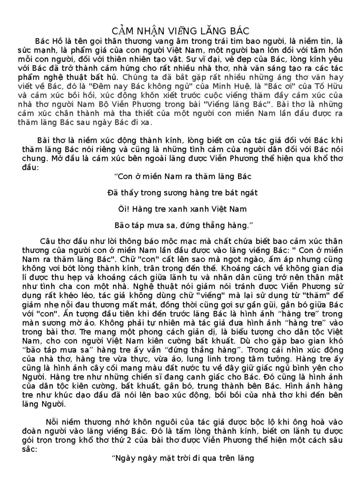 Cảm nhận về đoạn thơ "Bác nằm trong giấc ngủ bình yên" Gallery 2