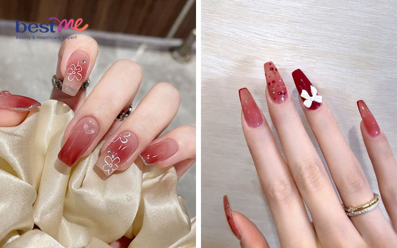 Móng Tay Đính Đá Đẹp Màu Đỏ Gallery 2