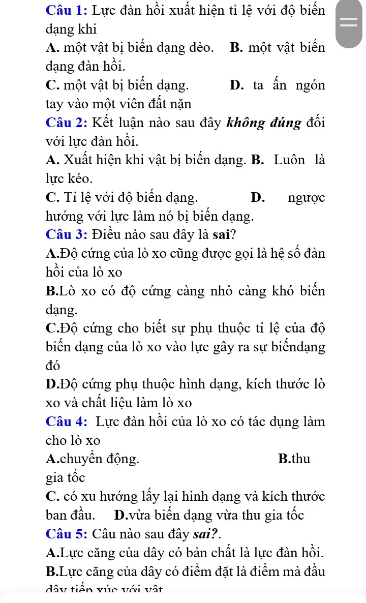 Lực đàn hồi xuất hiện tỉ lệ với độ biến dạng khi nào?