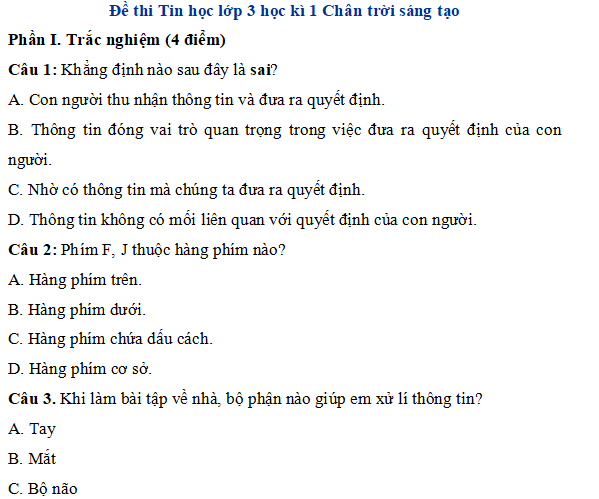 Trắc nghiệm Tin học lớp 3 học kì 1 - Ôn tập và kiểm tra kiến thức Gallery 2