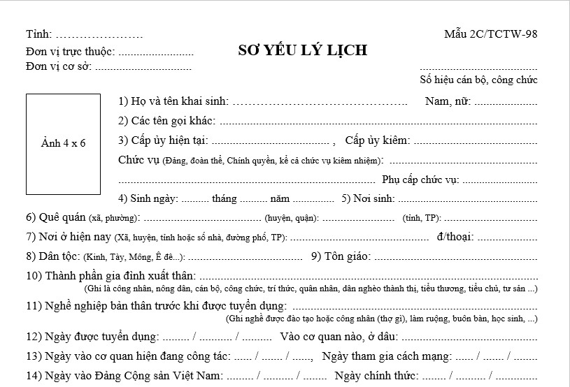 Mẫu Lý Lịch 2C Chi Tiết Và Hướng Dẫn Viết Chuẩn Gallery 2