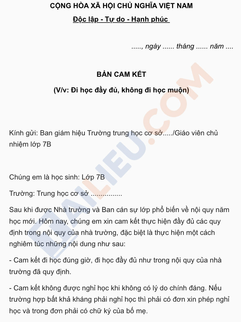 Bản Cam Kết Không Đi Học Muộn Gallery 1