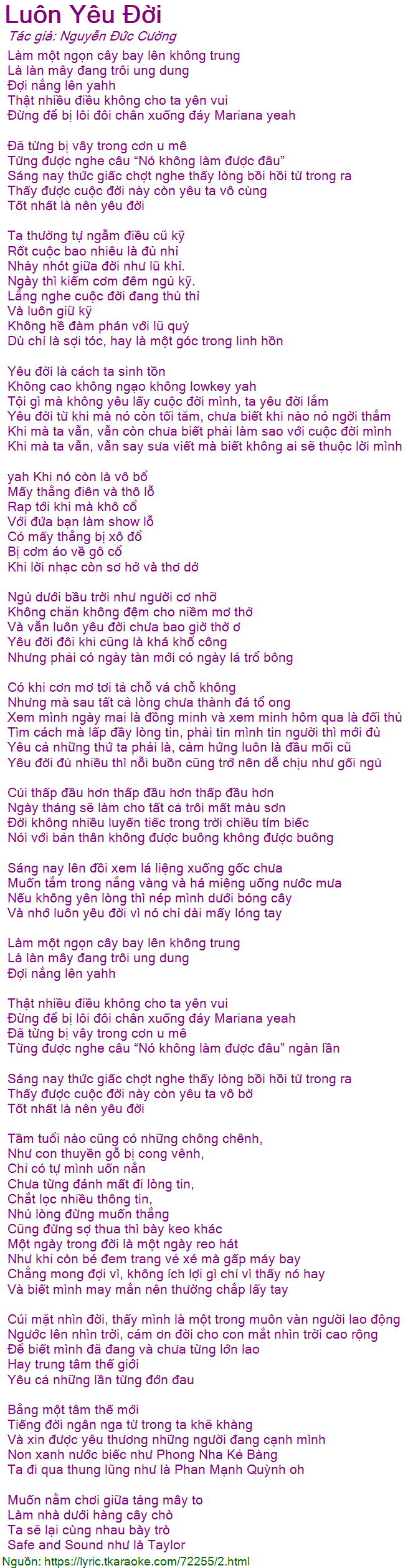 Lyric Luôn Yêu Đời