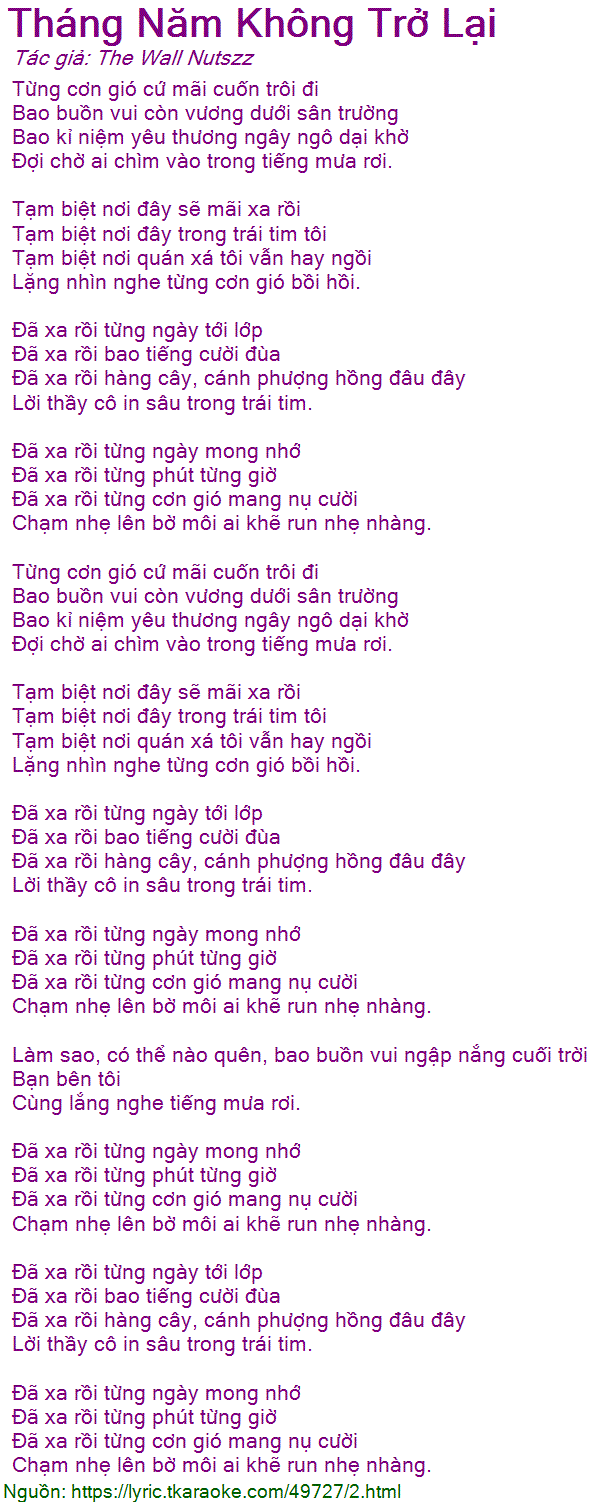 Lyric Tháng 5 Không Trở Lại