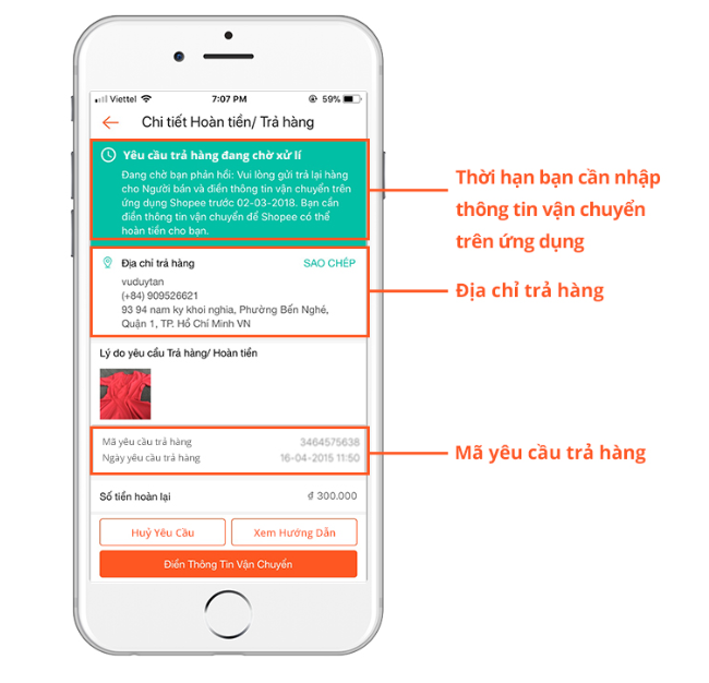 Mã yêu cầu trả hàng Shopee ở đâu?