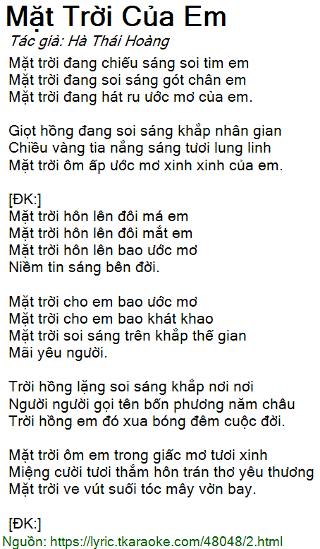Mặt Trời Của Em Lời Bài Hát