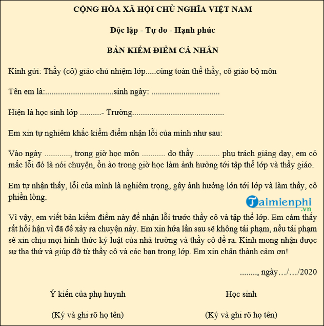 Bản Cam Kết Không Nói Chuyện Trong Giờ Học Gallery 2
