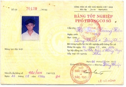 Mẫu bằng tốt nghiệp THPT năm 1992