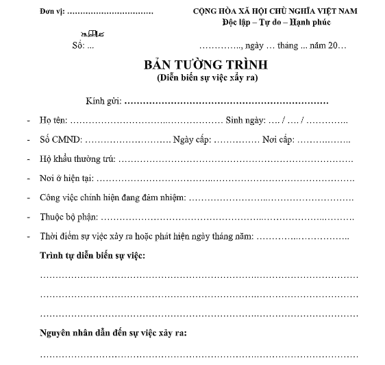 Mẫu Biên Bản Tường Trình Sự Việc Chuẩn SEO