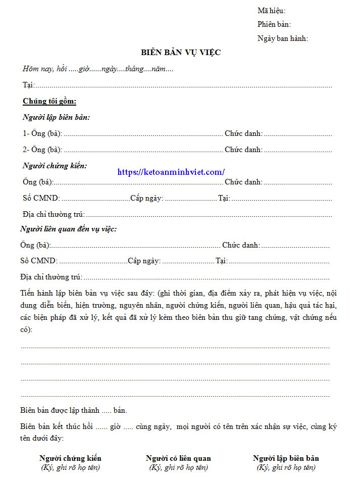 Mẫu Biên Bản Vụ Việc Chi Tiết Và Chuẩn SEO