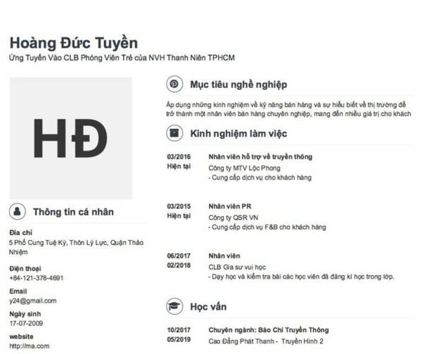 Mẫu CV Xin Vào Câu Lạc Bộ Hoàn Hảo