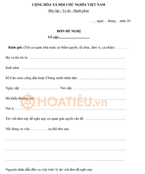 Mẫu đơn đề nghị giải quyết vụ việc