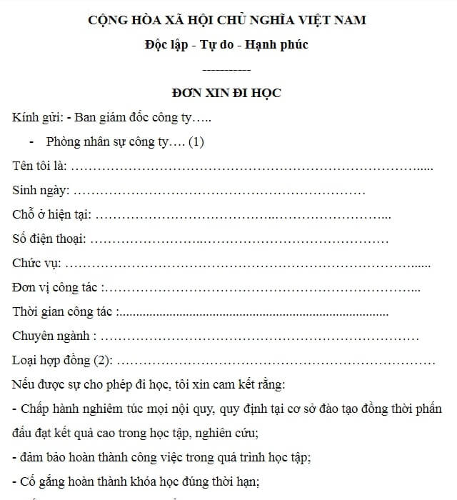 Mẫu đơn xin đi học