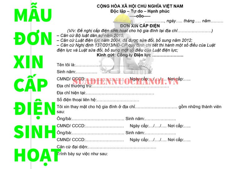 Mẫu đơn xin lắp đặt điện 1 pha Gallery 2