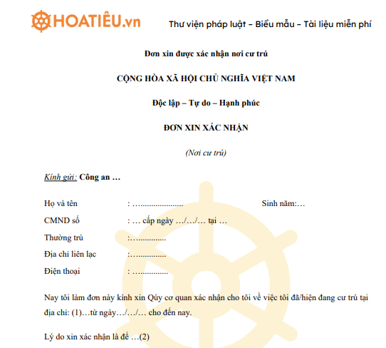 Mẫu đơn xin xác nhận thường trú tại địa phương Gallery 1