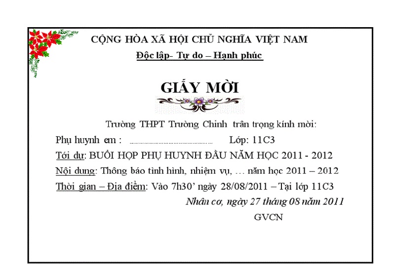 Mẫu Giấy Mời Dự Tiệc File Word