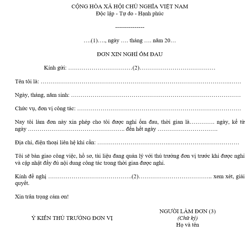 Mẫu Giấy Xin Phép Nghỉ Ốm Chuẩn Và Cách Viết Hiệu Quả Gallery 1