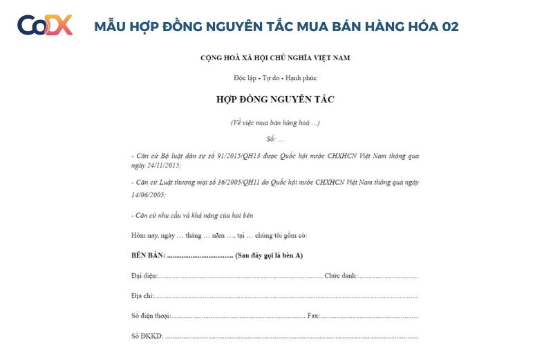 Mẫu Hợp Đồng Nguyên Tắc File Word