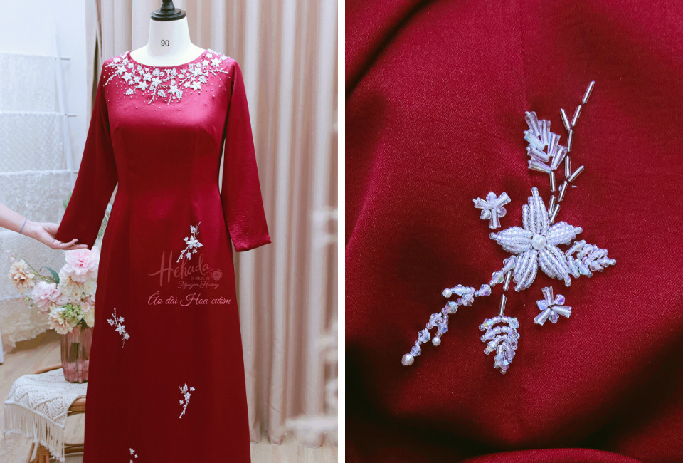 Mẫu Kết Cườm Áo Dài Đơn Giản