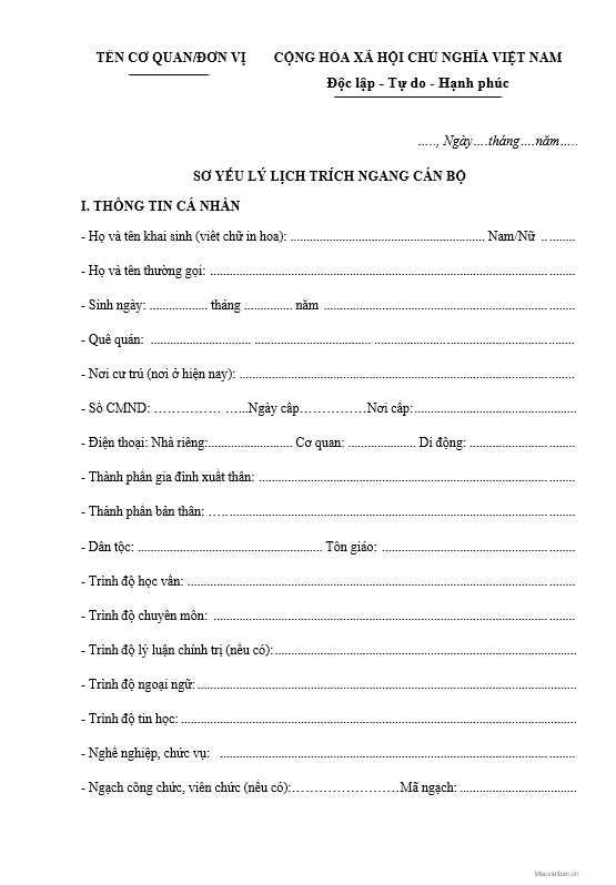 Mẫu Lý Lịch Trích Ngang: Hướng Dẫn Chi Tiết và Ví Dụ