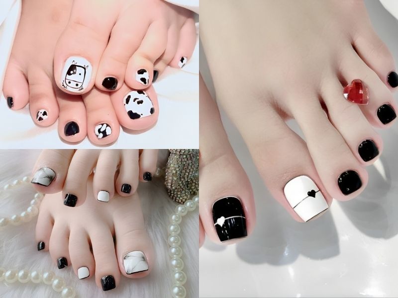 Mẫu Móng Chân Đen Trắng Đẹp