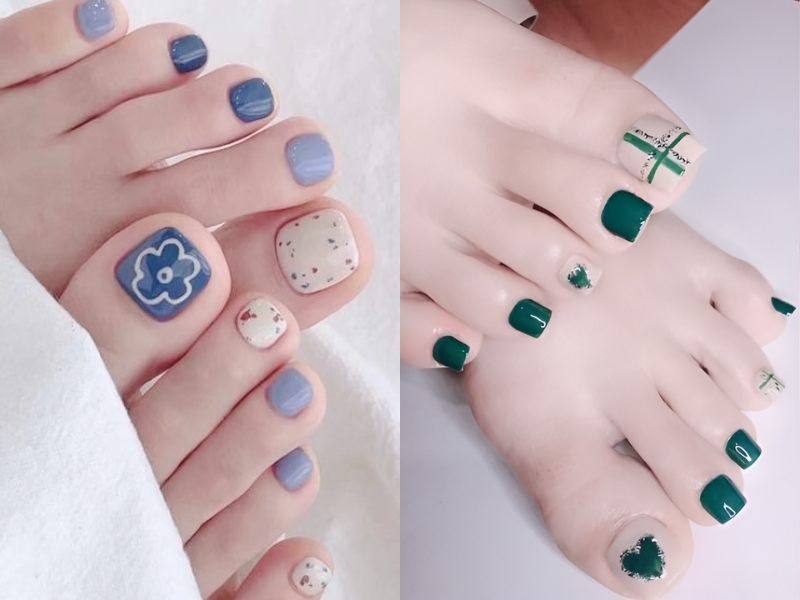 Mẫu móng chân đẹp màu xanh
