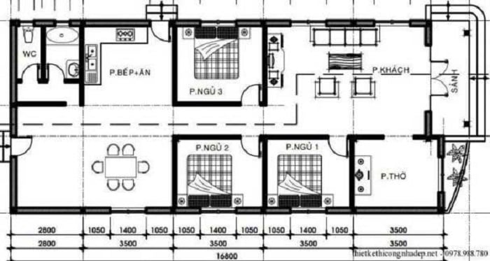 Mẫu nhà cấp 4 ngang 6m 3 phòng ngủ