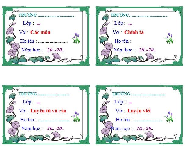 Mẫu Nhãn Vở Word