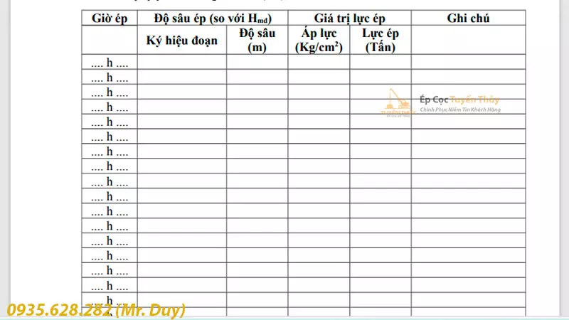 Mẫu Nhật Ký Ép Cọc Chi Tiết, Chuẩn Xác
