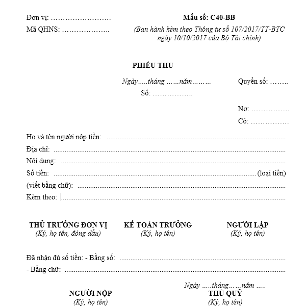 Mẫu Phiếu Thu Theo Thông Tư 107