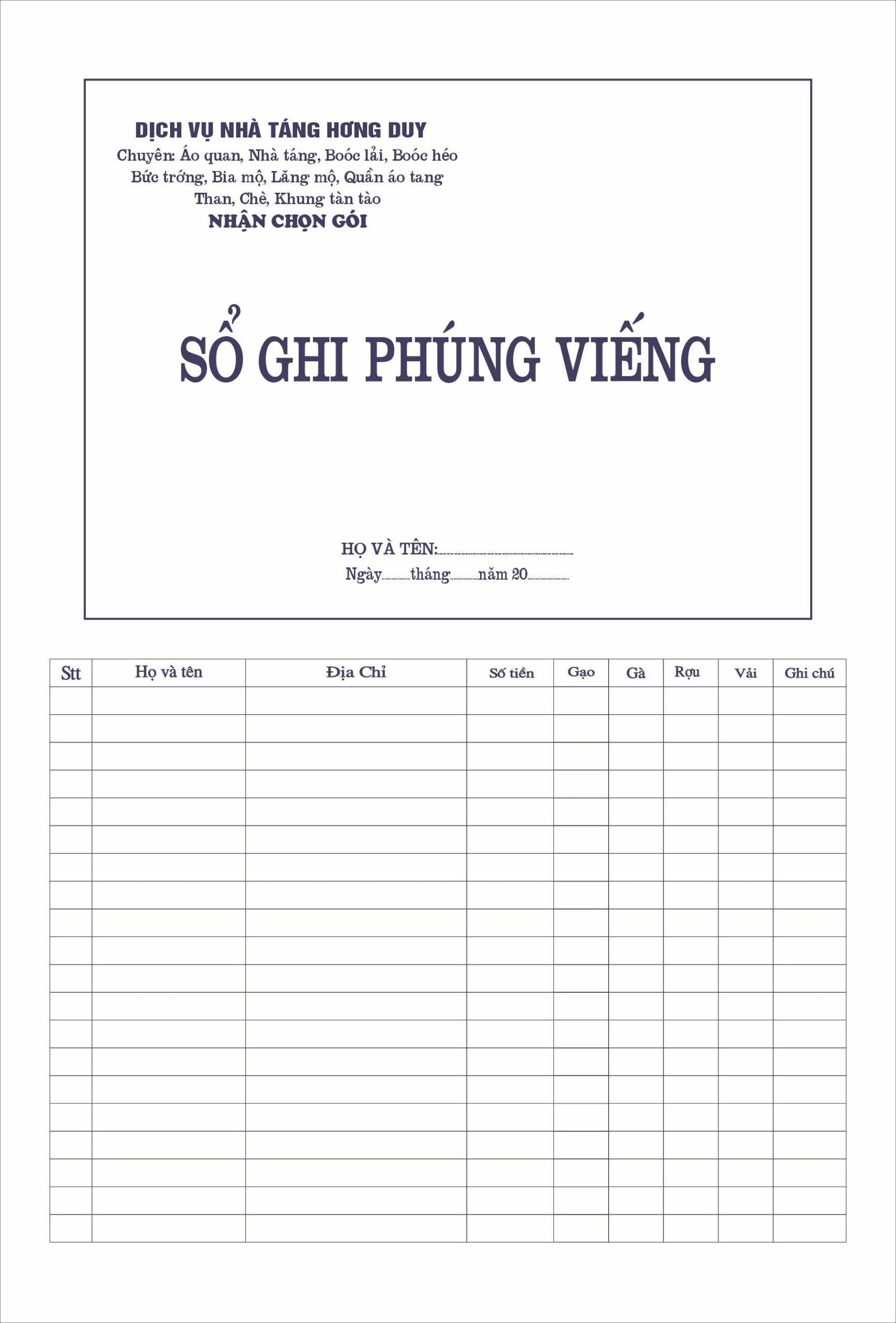 Mẫu Số Ghi Phúng Viếng