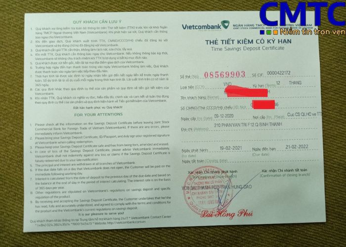 Mẫu Sổ Tiết Kiệm Vietcombank