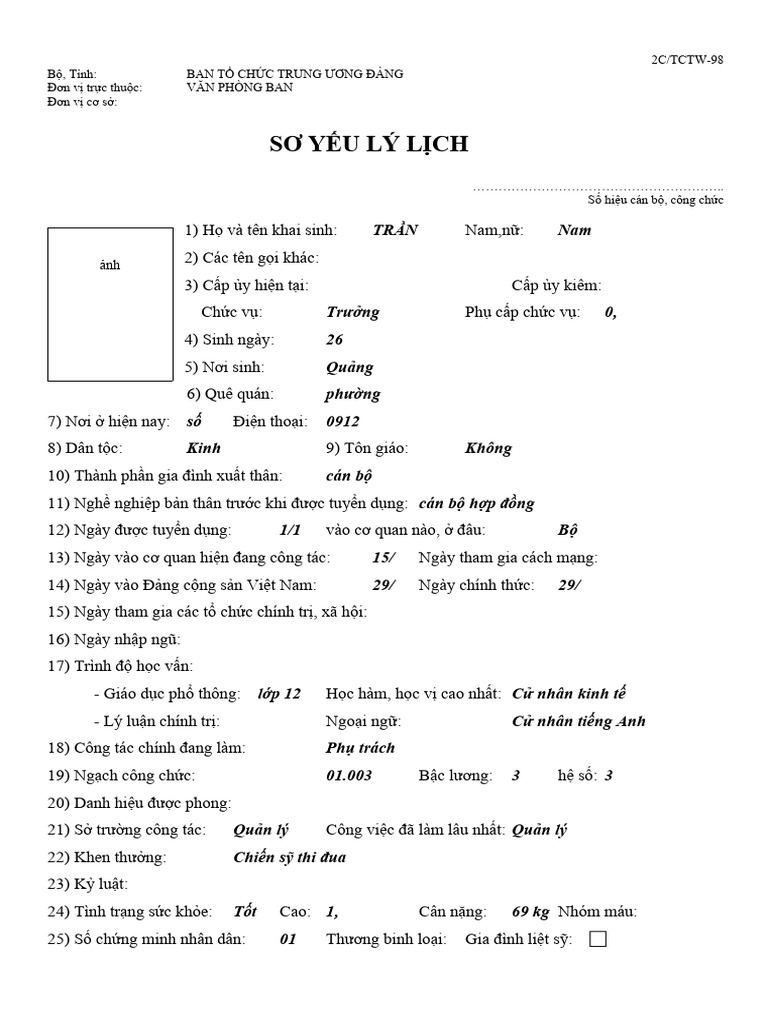 Mẫu Sơ Yếu Lý Lịch 2 Cột Bản Word Gallery 2