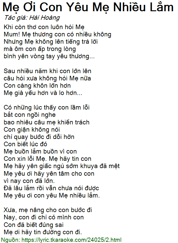 Mẹ ơi con yêu mẹ nhiều