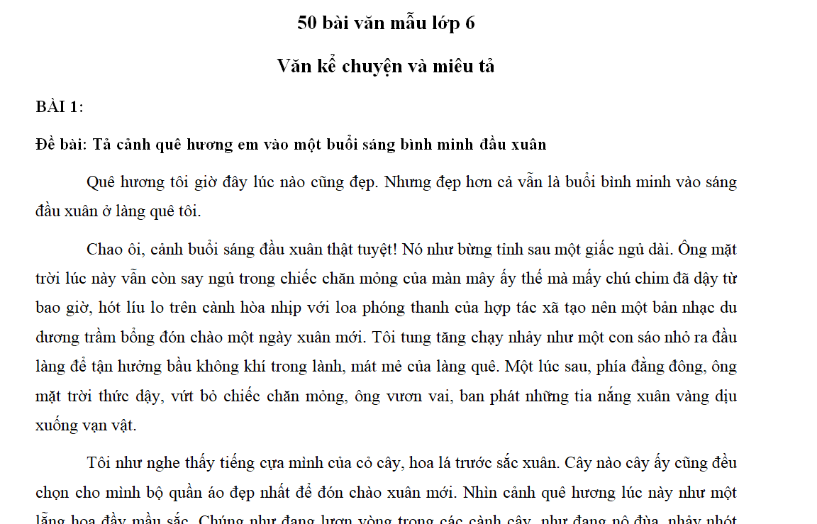 Bài Văn Hay Lớp 6 Học Kì 2 Gallery 2