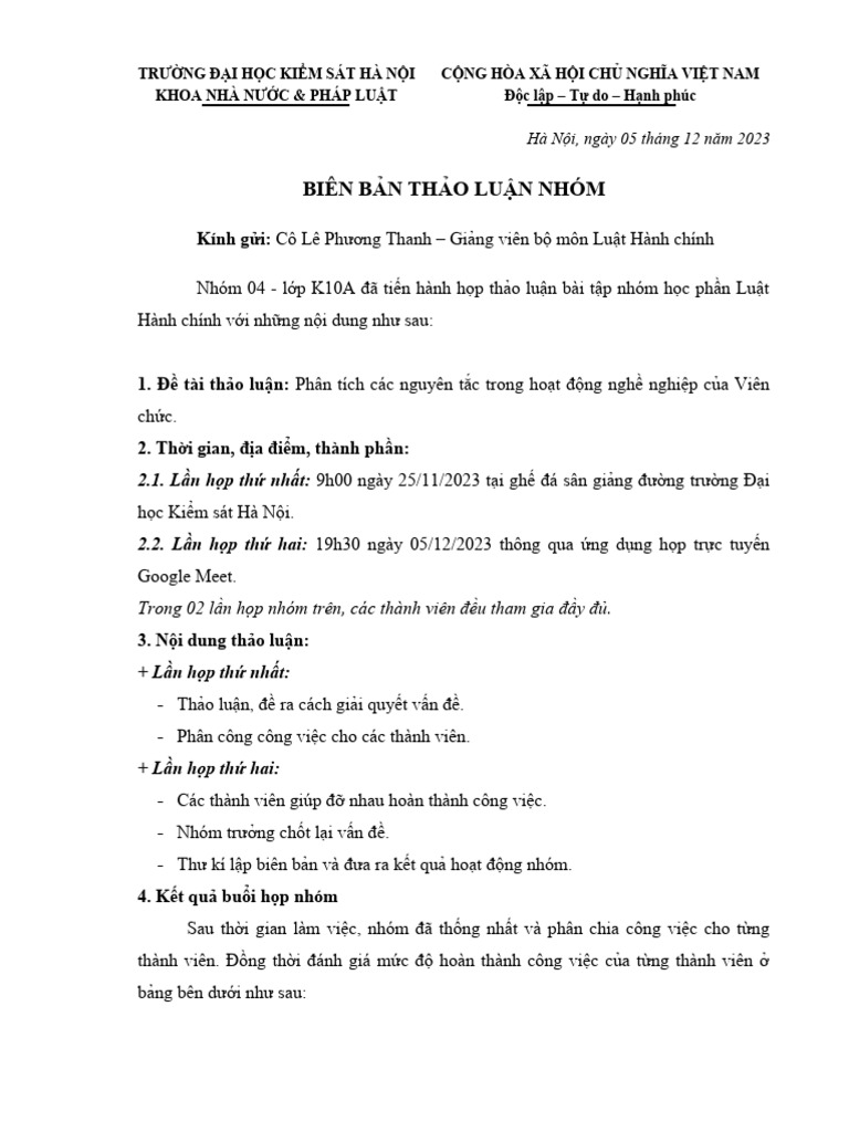 Biên bản họp nhóm thảo luận: Hướng dẫn chi tiết và mẫu chuẩn Gallery 2