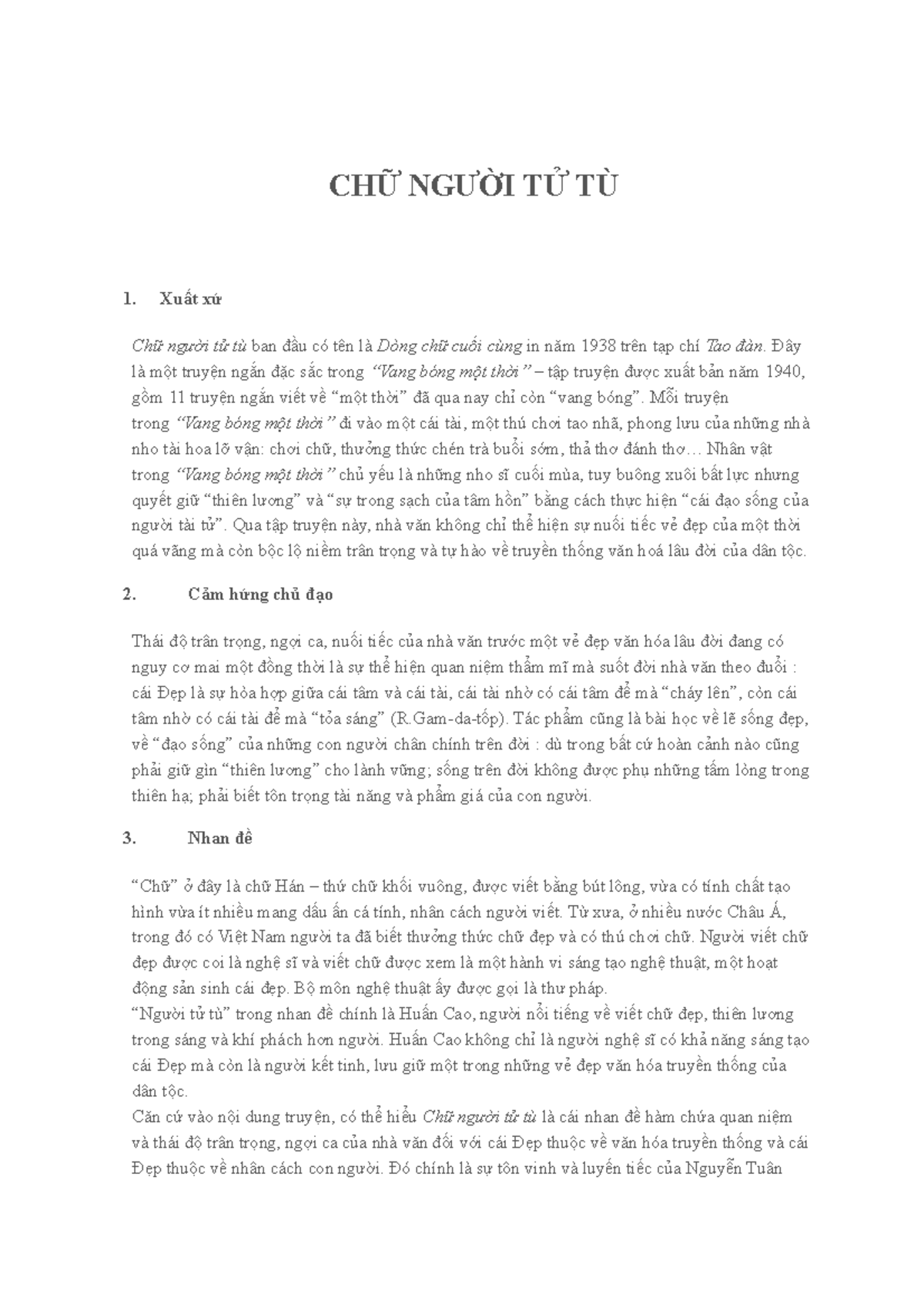 Chữ Người Tử Tù HSG