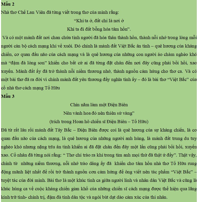 Mở Bài Hay Việt Bắc