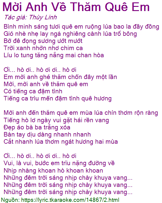 Mời Anh Về Thăm Quê Em Lời