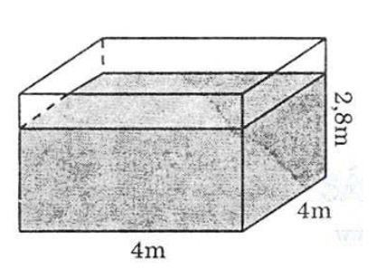 Bể nước hình hộp chữ nhật đáy vuông cạnh 4m