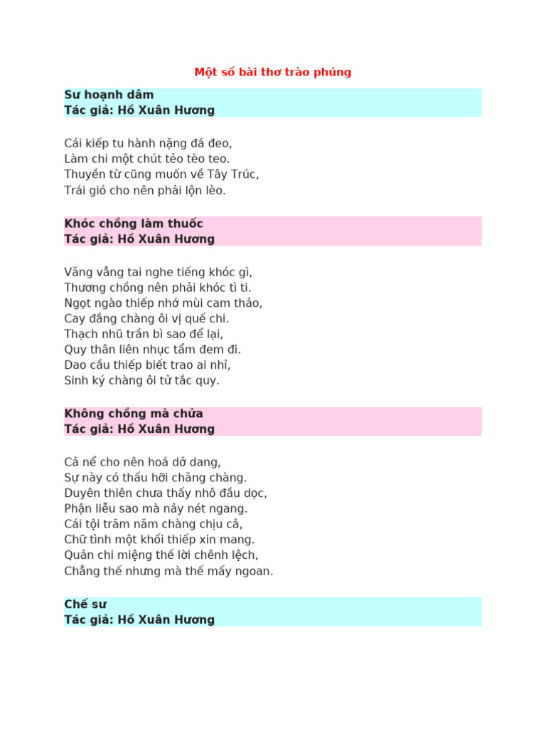 Những Bài Thơ Trào Phúng Hay Nhất Của Hồ Xuân Hương Gallery 2