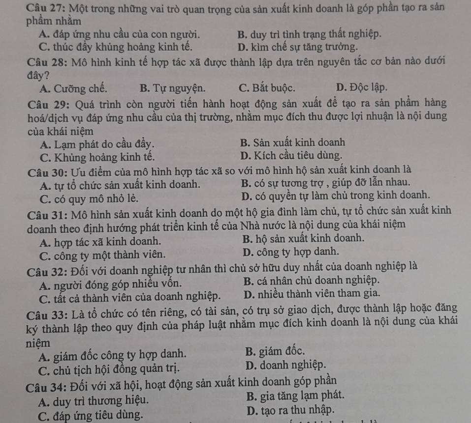 Một trong những vai trò quan trọng của sản xuất kinh doanh là góp phần vào sự phát triển kinh tế