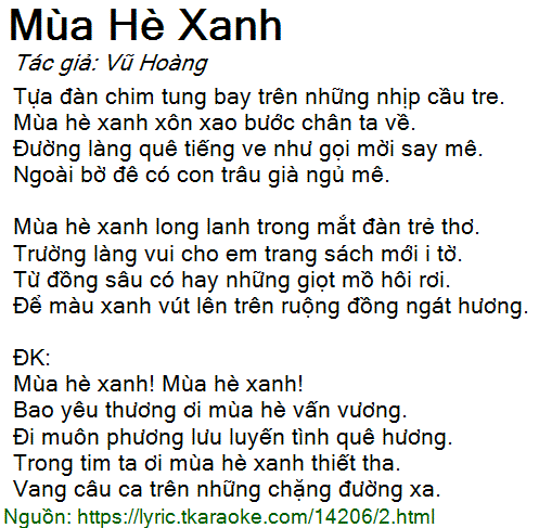 Lời Bài Hát Mùa Hè Xanh