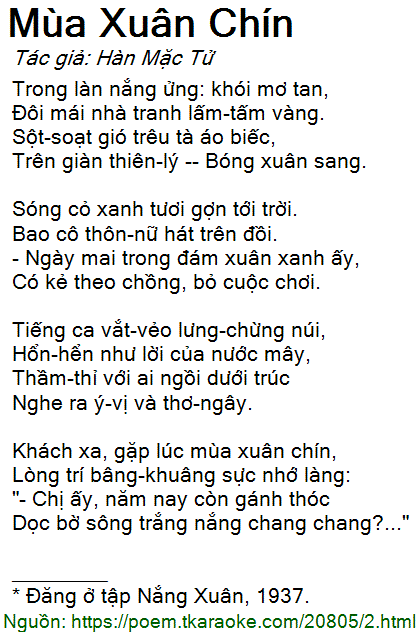 Mùa Xuân Chín của Hàn Mặc Tử